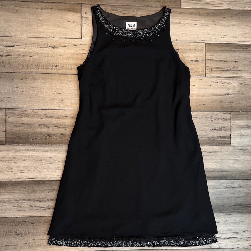 NWOT R&M Richards Black Dress with Embellished Neckline - Picture 2 of 9